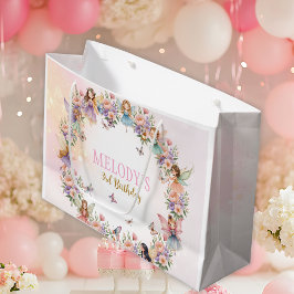 Sacola Para Presentes Grande Whimsical fairy garden 3rd birthday 
