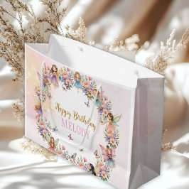 Sacola Para Presentes Grande Whimsical flower fairy garden birthday 