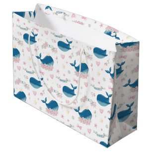 Sacola Para Presentes Grande Whimsical Personalizado Baleia Floral