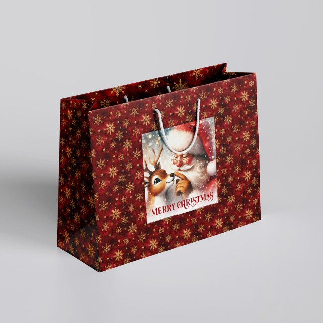 Sacola Para Presentes Grande Whimsical Santa Claus Red Nose Rudolph Gift Bag (Whimsical Santa Claus Red Nose Rudolph Gift Bag)