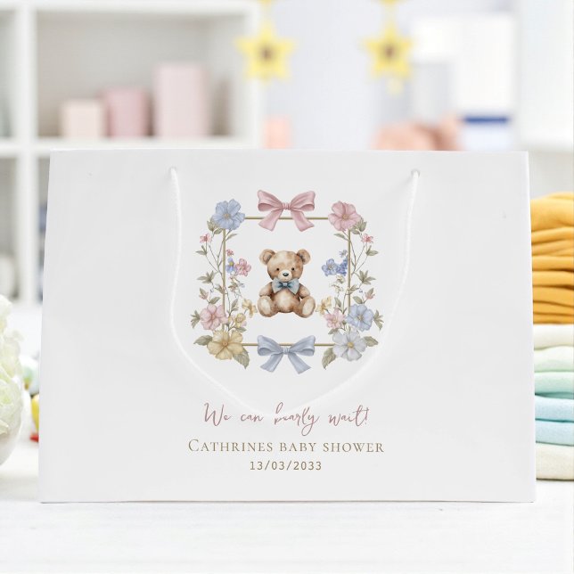 Sacola Para Presentes Grande Whimsical Teddy Bear Baby Shower Gift Carrier (Criador carregado)