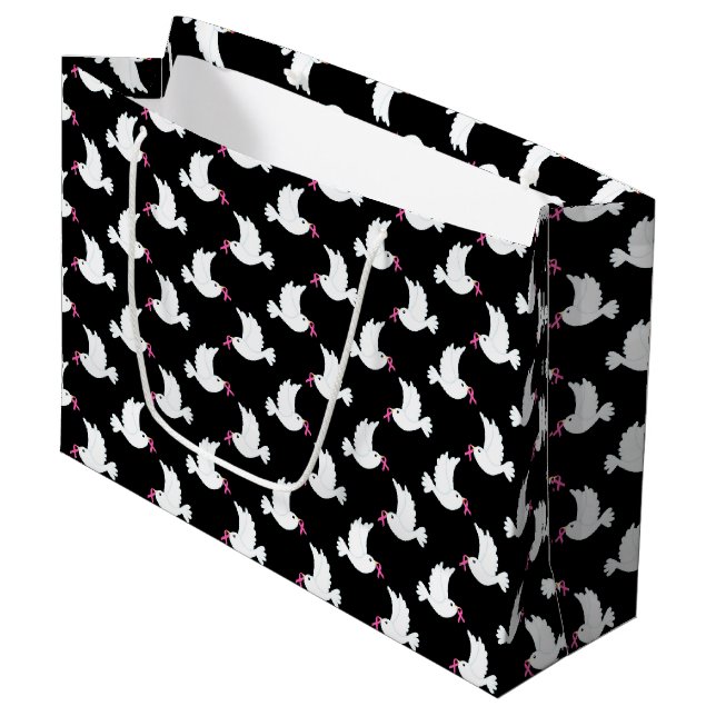Sacola Para Presentes Grande White Bird Breast Cancer Awareness Pattern (Frente inclinada)