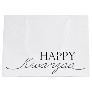 Sacola Para Presentes Grande White Black Modern Happy Kwanzaa