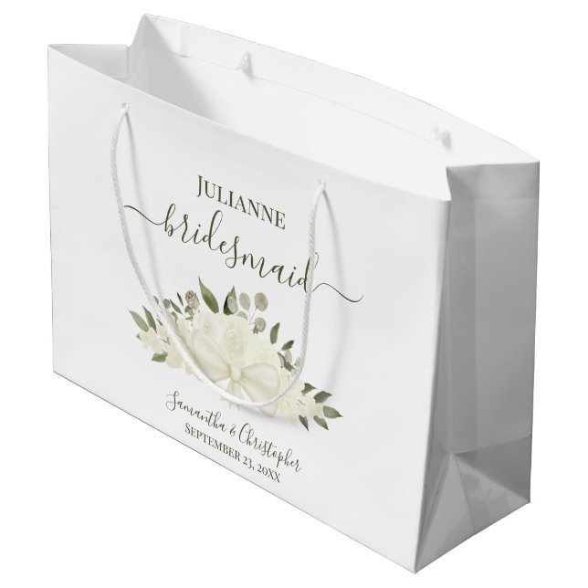 Sacola Para Presentes Grande White Boho Roses & Blossoms Wedding Bridesmaid (Verso inclinado)