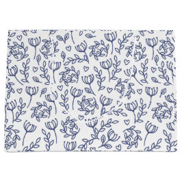 Sacola Para Presentes Grande White Easter Gift Bag with Blue Floral Pattern