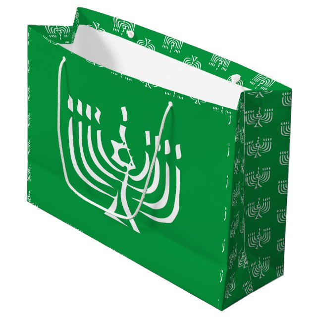 Sacola Para Presentes Grande White Modern Menorah (Frente inclinada)