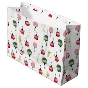 Sacola Para Presentes Grande White Retro Ski Lift Gondola Winter Skiing