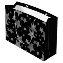 White Stars on Black Pattern, Modern Chic Birthday