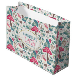 Sacola Para Presentes Grande White Vintage Cottagecore Mushroom Birthday