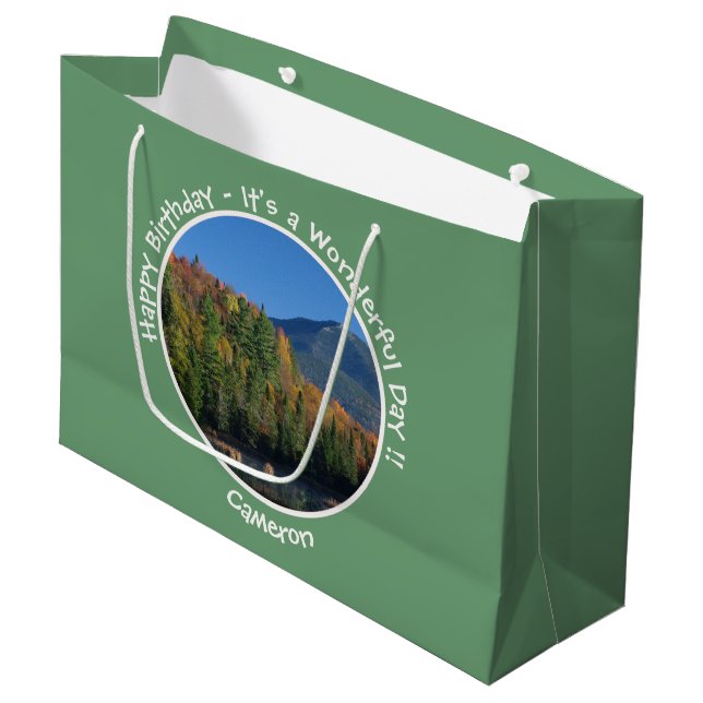 Sacola Para Presentes Grande Whiteface Mountain, Adirondack Autumn Party Items (Frente inclinada)