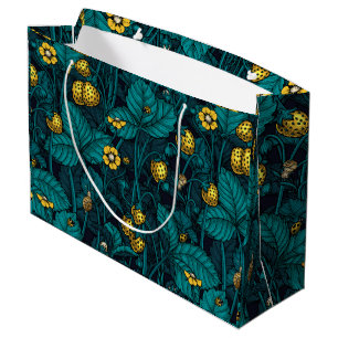 Sacola Para Presentes Grande Wild strawberries, yellow and blue