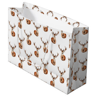 Sacola Para Presentes Grande Wildlife Deer Head Watercolor