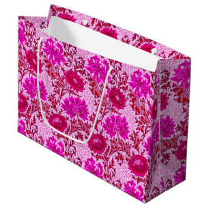 Sacola Para Presentes Grande William Morris Chrysanthemums, Burgundy e Pink