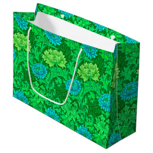Sacola Para Presentes Grande William Morris Chrysanthemums, Verde limão & Aqua