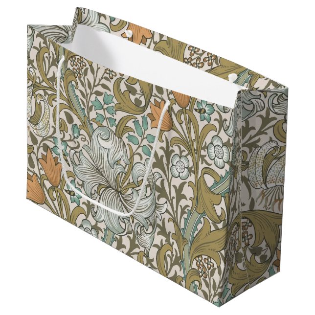 Sacola Para Presentes Grande William Morris Ouro Lily Blue Dourado Classic (Frente inclinada)