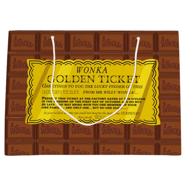Sacola Para Presentes Grande Willy Wonka Golden Ticket (Frente)