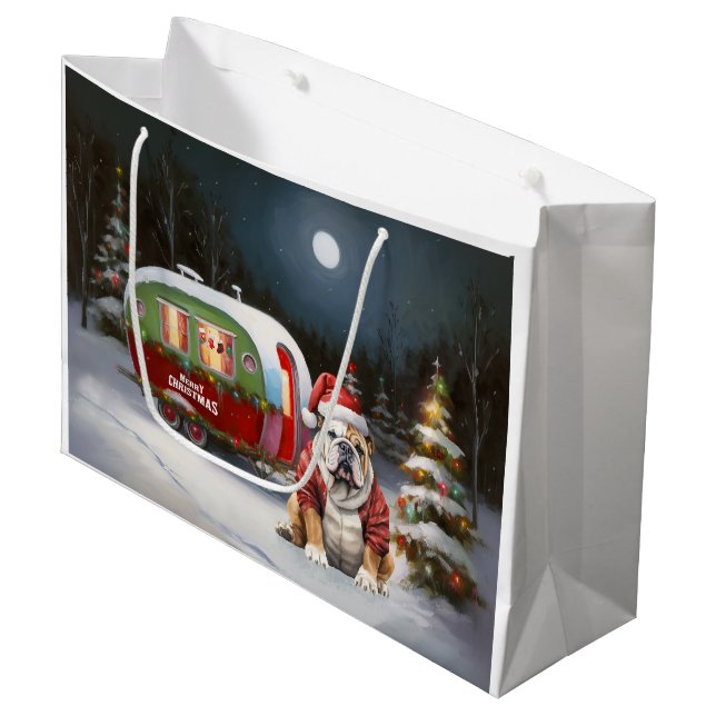 Sacola Para Presentes Grande Winter Bulldog Caravan Christmas Adventure (Frente inclinada)