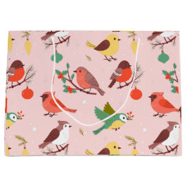 Sacola Para Presentes Grande Winter Christmas Birds