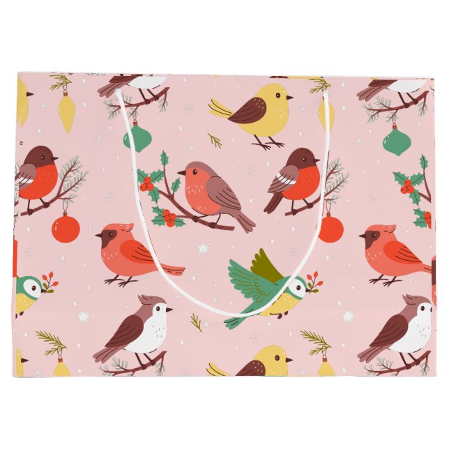 Sacola Para Presentes Grande Winter Christmas Birds (Verso)
