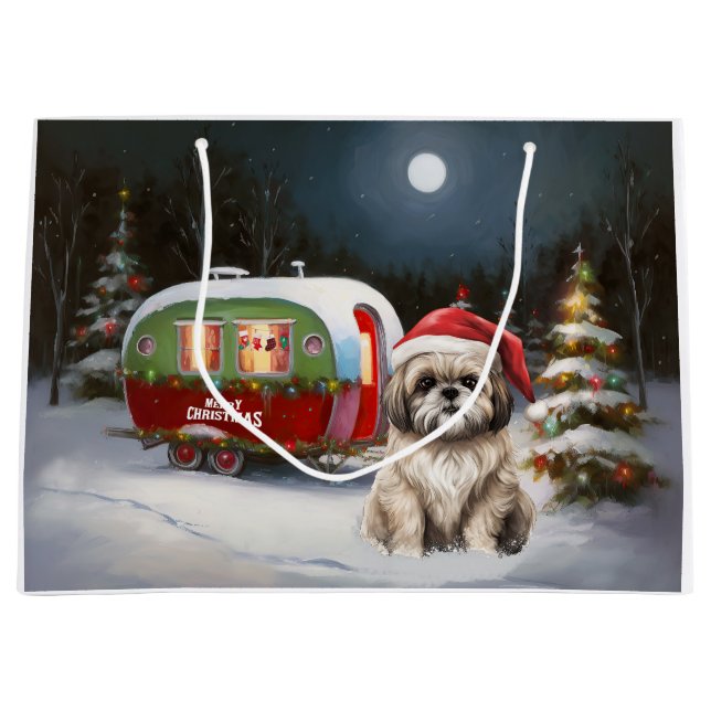 Sacola Para Presentes Grande Winter Havanese Caravan Christmas Adventure (Frente)
