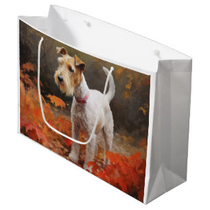 Sacola Para Presentes Grande Wirefox Terrier em Folhas de Outono Caem Inspiraçã