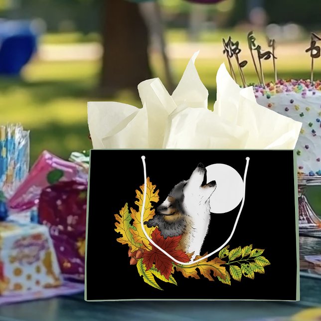 Sacola Para Presentes Grande Wolf Howling Moon (Criador carregado)