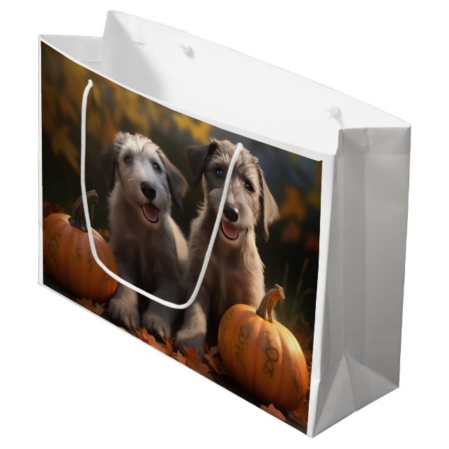 Sacola Para Presentes Grande Wolfhound Puppy Autumn Delight Pumpkin (Frente inclinada)