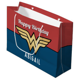 Sacola Para Presentes Grande Wonder Woman Golden Logo | Happy Birthday