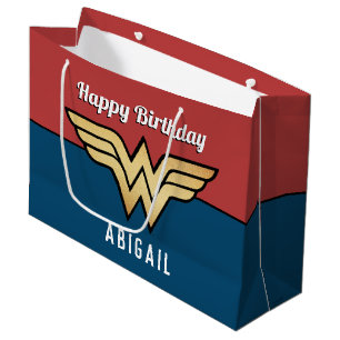 Sacola Para Presentes Grande Wonder Woman Golden Logo Happy Birthday