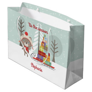 Sacola Para Presentes Grande Woodland Bear Christmas