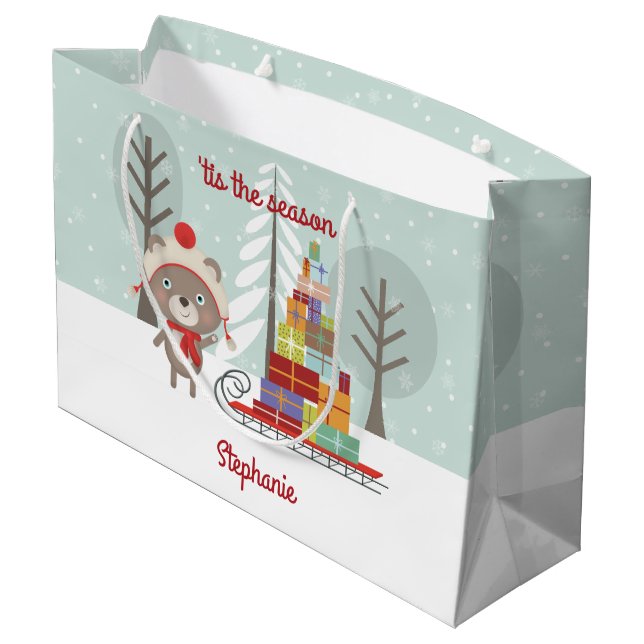 Sacola Para Presentes Grande Woodland Bear Christmas (Verso inclinado)