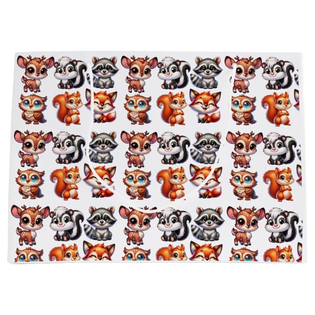 Sacola Para Presentes Grande Woodland cria Chá de fraldas (Frente)