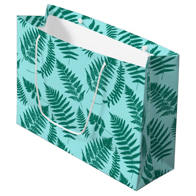 Sacola Para Presentes Grande Woodland Fern Pattern, Turquoise e Aqua (Frente inclinada)