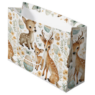 Sacola Para Presentes Grande Woodland Wild Animals Deer Baby Fawn Spring Easter