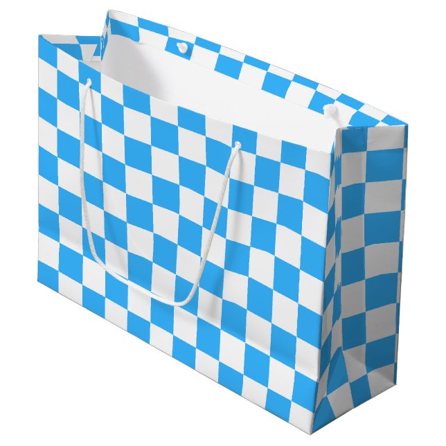 Sacola Para Presentes Grande Xadrez azul claro clássico  (Frente inclinada)