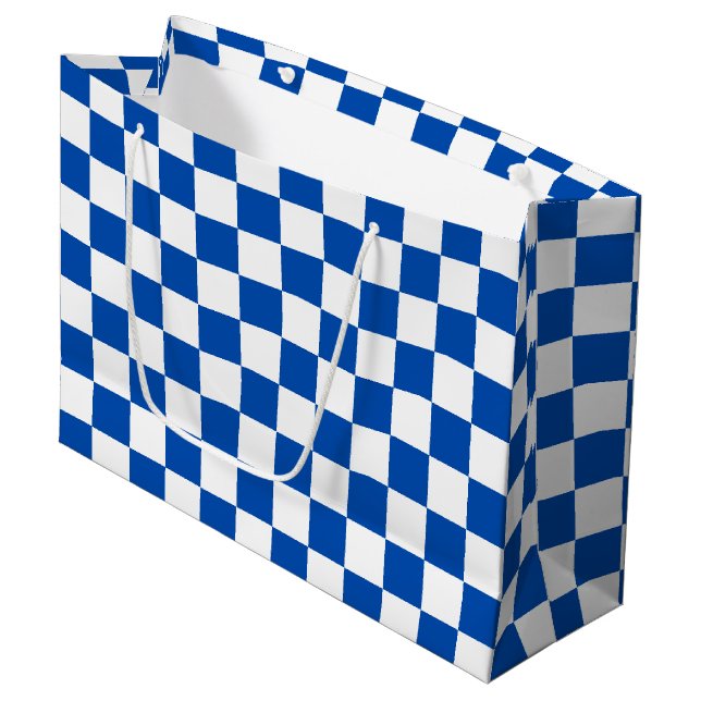 Sacola Para Presentes Grande Xadrez azul cobalto clássico (Frente inclinada)