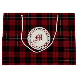 Sacola Para Presentes Grande Xadrez branca preta vermelha