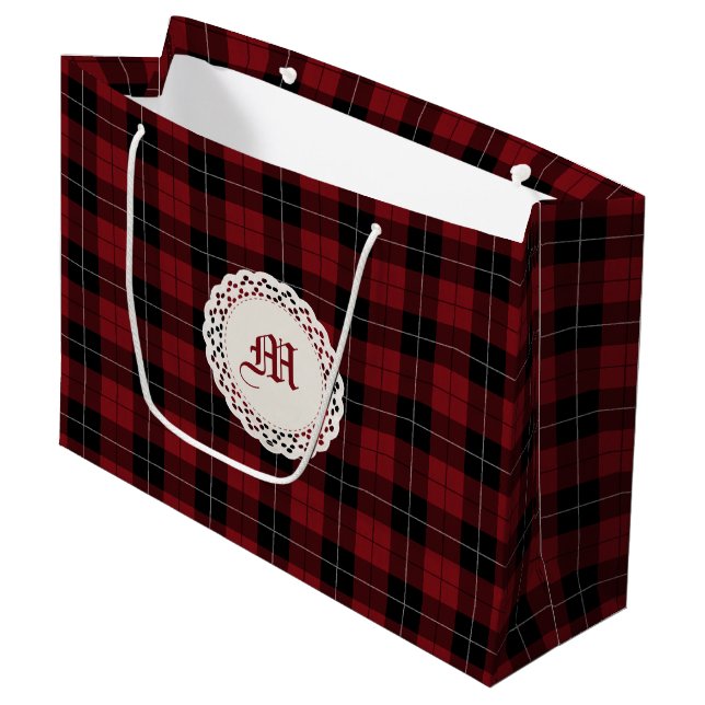 Sacola Para Presentes Grande Xadrez branca preta vermelha (Frente inclinada)