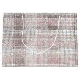 Sacola Para Presentes Grande Xadrez branca rosa-chic Strikle natalino