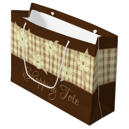 Sacola Para Presentes Grande Xadrez castanho ouro