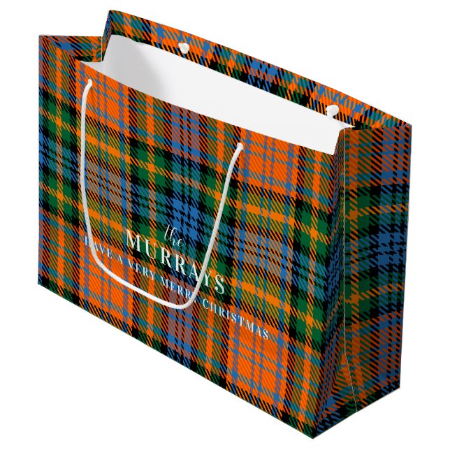 Sacola Para Presentes Grande Xadrez Clan Murray Blue Orange Green Tartan (Frente inclinada)