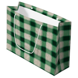 Sacola Para Presentes Grande Xadrez de Creme Verde