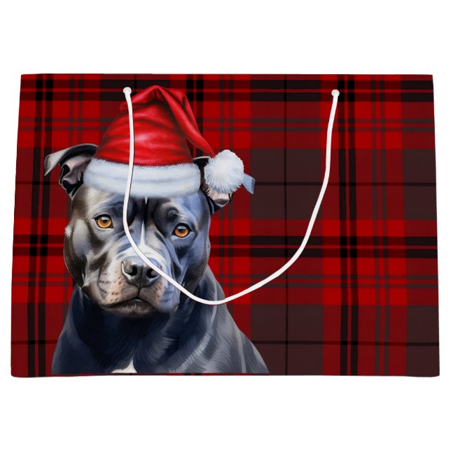 Sacola Para Presentes Grande Xadrez de Natal Cachorro Azul (Frente)