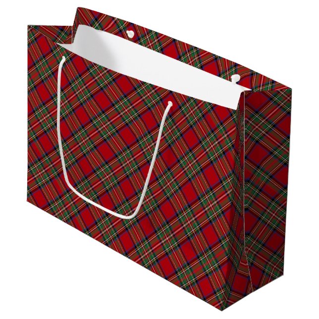 Sacola Para Presentes Grande Xadrez de Natal Clan Stewart Red Tartan (Frente inclinada)