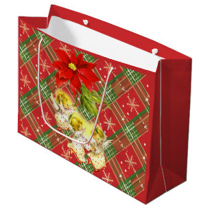 Sacola Para Presentes Grande Xadrez de Natal com Anjos