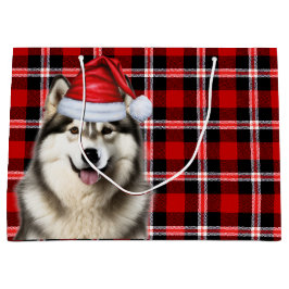 Sacola Para Presentes Grande Xadrez de Natal do Alaskan Malamute