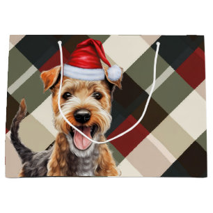 Sacola Para Presentes Grande Xadrez de Natal Lakeland Terrier Dog Lover