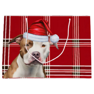 Sacola Para Presentes Grande Xadrez de Natal Staffordshire Terrier Dog Lover