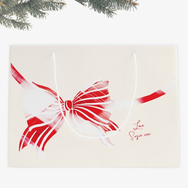 Sacola Para Presentes Grande Xadrez De Pepperminta De Natal Ligada Com Feriado  (Criador carregado)