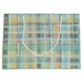 Sacola Para Presentes Grande Xadrez de Tartan cinza verde-ciano amarelo-pastel 